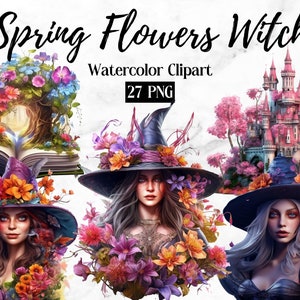 Spring Flowers Witch Clipart,witch clip art png,Fantasy magic clip art, mystical clipart, witchcraft png clipart, pagan mystical clipart png
