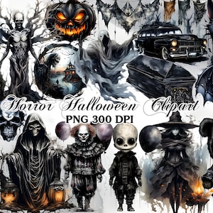 Horror Halloween Watercolor Clipart Bundle | PNG Trick or Treat Images, Sweet Dessert Graphics, Instant Digital Download,Commercial Use