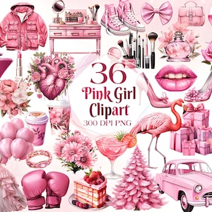 Aquarela Rosa Glam Girl Clipart Maquiagem Moda Meninas Downloads de imagens digitais PNG para fazer cartões Scrapbook Junk Journal Paper Crafts