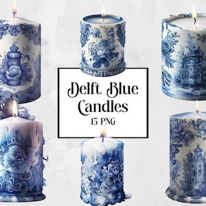 Delfts Blauwe Kaars Clipart, Kaarsenliefhebbers Digitale Clipart Bundel, Commercieel Gebruik, Instant Digitale Download, Blauwe Kaarsenliefhebbers Cadeau Clipart