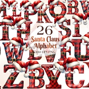 Santa Alphabet Clipart Bundle, A-Z Clipart PNG, Santa Alphabet designs, Santa Alphabet Prints, Santa Alphabet Transparent, Merry Christmas