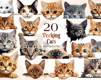 Peeking Cat Clipart, Peeking Kitten Clip Art, Peeking Cats T-Shirt Decal, Instant Download, Commercial Use, Transparent PNG Images, UD499