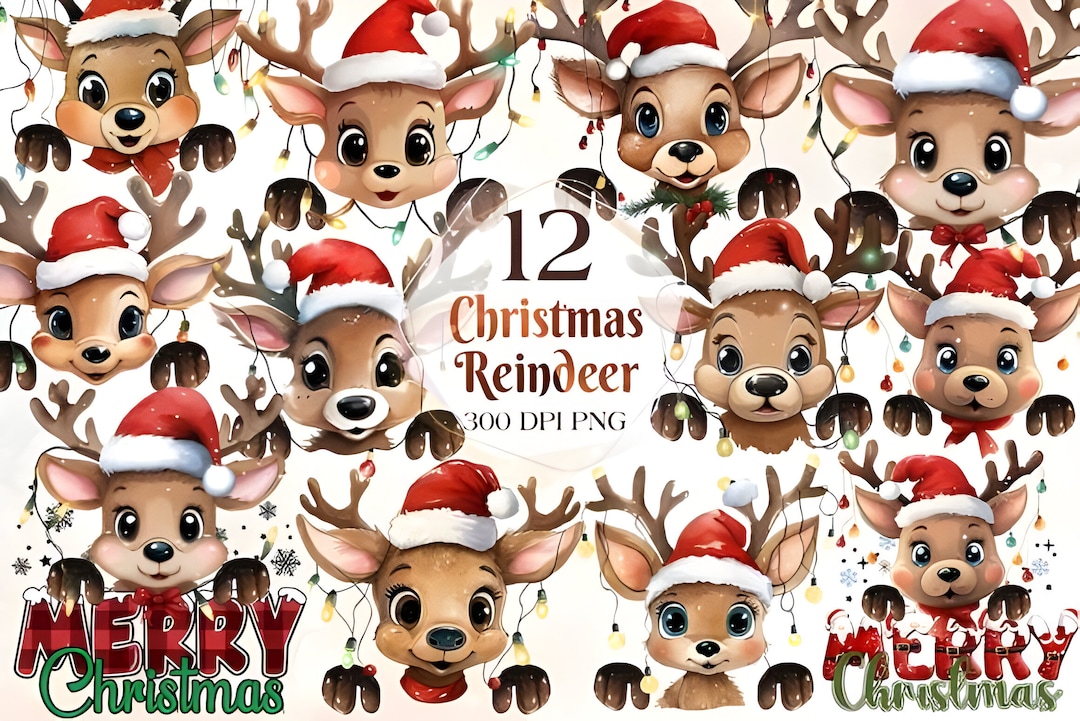 Christmas Reindeer Clipart Bundle - PNG & 12 High Quality JPG - Digital ...