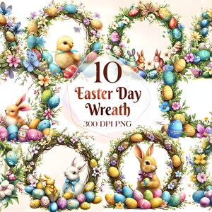 Easter Wreaths Watercolor Clipart Bundle -  PNG Spring Wreath Images,Spring Celebration Graphics, Instant Digital Download,Commercial Use