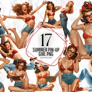 Summer Pin-up Girl Sublimation Bundle - Vintage Pin-up Girl Sublimation Bundle, pin up girls, retro clipart, vintage clipart, PNG