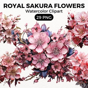 Watercolor Royal Sakura Flowers PNG Clipart, Floral ClipArt,Magical Flower bundle, Jewelled Flower png, Royal Watercolor Flowers PNG Clipart