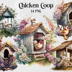 Watercolor Chicken Clipart, Chicken PNG, Chicken and Chicks Clipart, Chicken Farm Clipart, Chicken Coop PNG, Clip Art Bundle