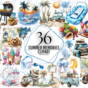 Zomerherinneringen Clipart Aquarel Zomer Clipart Bundel Zomer png Zomerstrand graphics Strandtijd png Clipart Vakantie illustraties