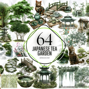 Clipart Jardim de Chá JaponêsJardim Japonês com Lagoa Clipart Pacote JPG de alta qualidade Artesanato Arte Cartão Fazendo Clip Art Digital Paper Craft