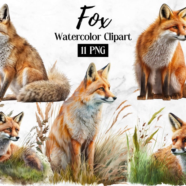 Watercolor Fox Clipart | Cute Fox PNG | Woodland Animals Clipart | Nursery Clipart | Kawaii Clipart | Red Fox | Commercial License