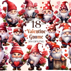 Pacote de clipart Valentines Gnome, clipart Valentines, gráficos png Valentines, sublimação Gnome, fundo transparente, uso comercial