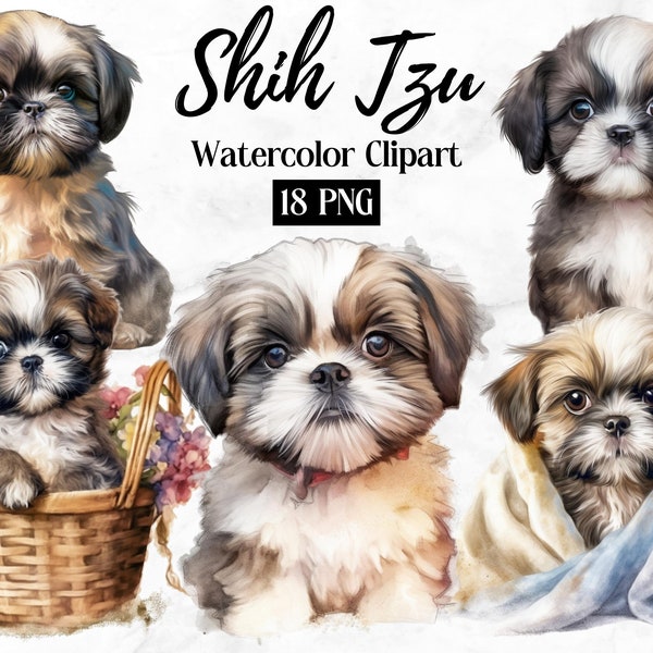 Shih Tzu Clipart - 18 High Quality PNGs - Digital Download - Card Making, Clip Art, Digital Paper Craft, Watercolor Dog Lovers Digital Art