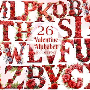 Valentine Alphabet PNG, Pacote de letras de rosas de Valentine, Pacote Doodle Alpha desenhado à mão, Doodle Alphabet Png, Letras desenhadas à mão, Dia dos Namorados