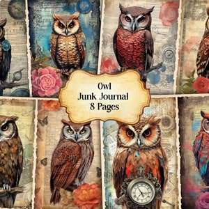 Watercolor Vintage Owl Junk Journal Printable Page, Beautiful Owl Junk Journal Kit,Junk Journal Paper Digital Collage Sheet,Instant Download
