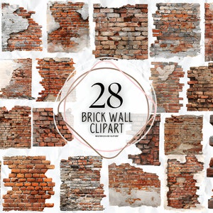 Bordes de pared de ladrillo de acuarela 28 Png Clipart Bundle, gráficos de bricolaje, elementos de scrapbooking, bordes de papelería para fabricación de tarjetas, uso comercial