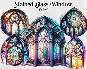 Glasraam clipart, landschap venster aquarel clipart, rozen venster clipart, Fantasy clipart, Fantasy venster, clipart set