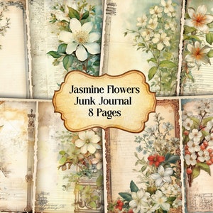 Jasmine Flowers Junk Journal Kit,Vintage Jasmine Junk Journal Pages,Dictionary page Junk Journal Printable Paper, Digital Collage Sheet