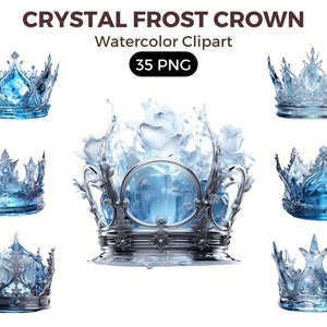 Crystal Frozen Royal Crowns Clipart, Watercolor Fantasy clipart, nursery, Fantasy crown, royal crown, for portraits, fantasy cliparts png