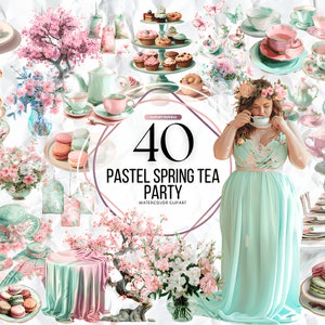 Aquarell Pastell Frühlingstee Clipart, Pastell Teetassen, Gartentee Clip Art PNG Grafiken sofortiger Download für kommerzielle Nutzung, Frühling png