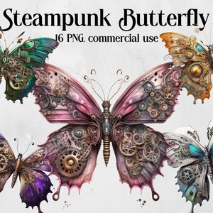 Steampunk Butterflies Clipart, Watercolor Steampunk PNG, Butterfly Clipart Bundle, Butterflies PNG, Commercial Use, Instant Digital Download