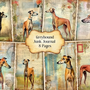 Watercolor Greyhound Junk Journal Printable Page, Greyhound Dog Junk Journal, Junk Journal Paper Digital Collage Sheet, Instant Download JPG