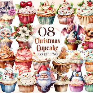 Watercolour Christmas Cupcake Clipart Xmas Treats PNG Digital Image Downloads for Card Making Scrapbook Junk Journal Paper Craft