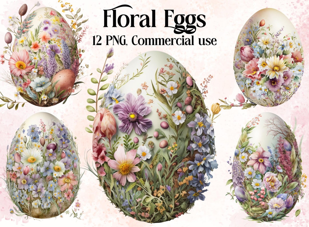 Floral Eggs Watercolor Clipart, Easter Egg PNG Art, Floral EGG Clipart ...