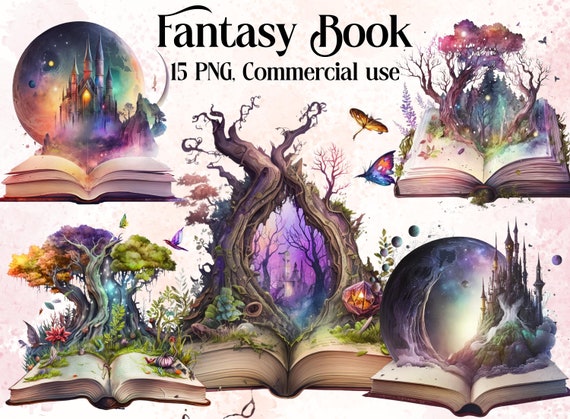 Watercolor Magic Books Clipart