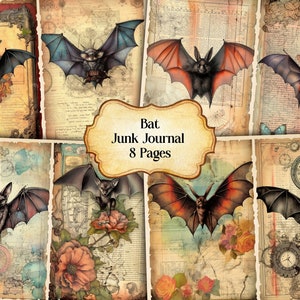 Watercolor Bat Junk Journal Printable Page, Bat Junk Journal Kit,Junk Journal Paper Digital Collage Sheet, Instant Download