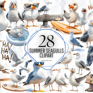 Lustige Möwen Clipart 28 Png, Doof Möwen Vögel, Alberne Möwen Aquarell, Junk Journal, Digital Print Scrapbooking