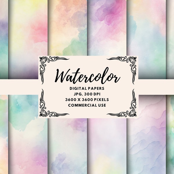 Pastel watercolor digital paper, pastel ombre wallpaper, pastel gradient, pastel rainbow paper, pink pastel background, pastel wedding