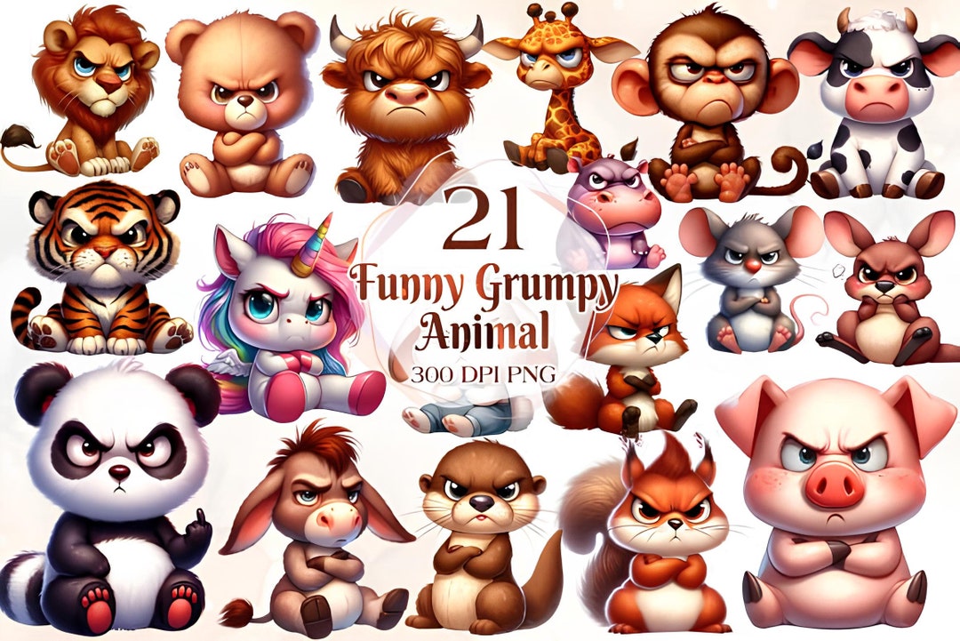 Funny Grumpy Animals Clipart, High Quality Transparent Pngs, Instant ...
