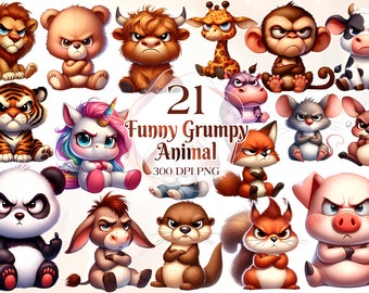 Lustiges Grumpy Animals Clipart, Hochwertige transparente PNGs, Sofortiger Download, Kommerzielle Nutzung - Cartoon-Haustierdrucke, Lustige Hunde-Druckvorlagen