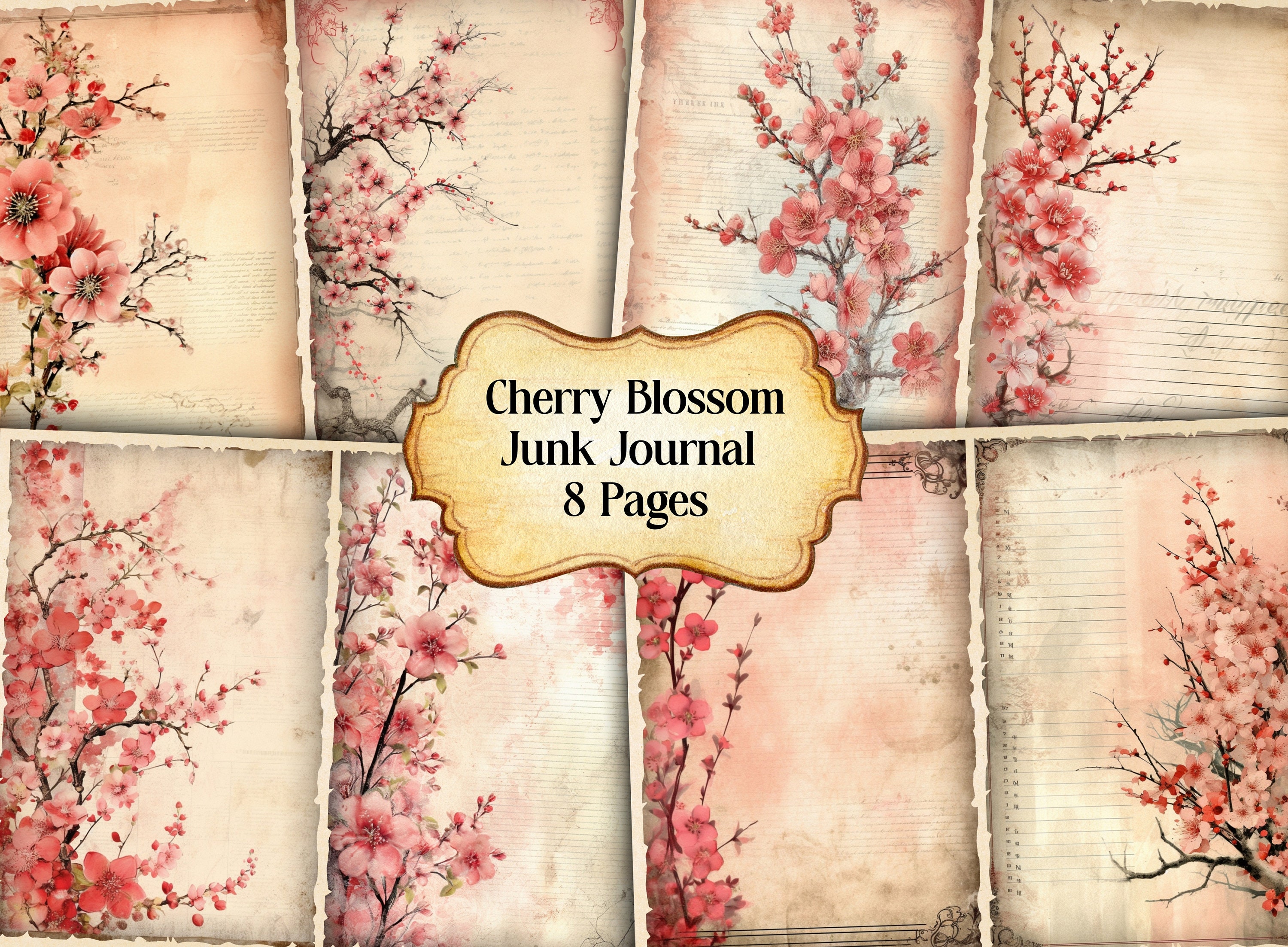 Cherry Blosom Junk Journal Kit, Vintage Cherry Blossom