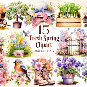 Aquarell Frisch Frühling Clipart Bundle, Frühling Clipart, Frühling Tier Clipart, Frühling Garten Clipart, Garten Clipart, kommerzielle Nutzung