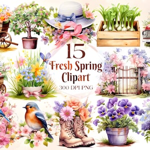 Watercolor Fresh Spring clipart Bundle, Spring clipart, Spring animal clipart, Spring garden clipart, Garden clipart, Commercial free use