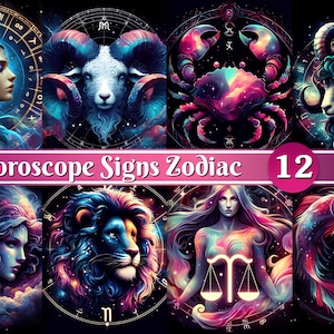 Horskop Sternzeichen Clipart Bundle Zodiac PNG-Bilder für kommerzielle Nutzung Astrologie PNG, Aquarell, Scrapbook, Papierhandwerk, Astrologie Geschenk