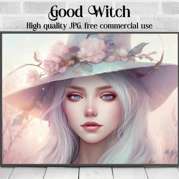 Good Witch Digital Art, Witch Pastel style, Magical clipart, Witchcraft Digital Art, Mystical clipart, Celestial witch, Instant Download
