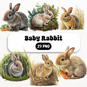 Watercolor Rabbits Clipart - springtime cute bunny rabbits with wildflowers PNG format instant download for commercial use