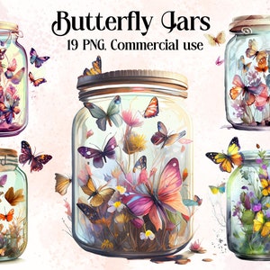 Watercolour Fantasy Butterfly Jars Clipart, Buttefrly PNG Digital Image Downloads for Card Making, Scrapbook, Junk Journal, Paper Craft,