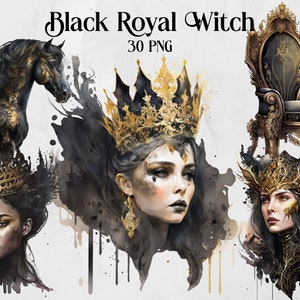 Black Royal Witch Clipart Bundle, witch clip art png, magic clip art, mystical clipart, witchcraft png clipart, pagan clipart png, pagan