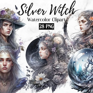 Silver Witch Clipart, witch clip art png, Fantasy magic clip art, mystical clipart, witchcraft png clipart, pagan mystical clipart png