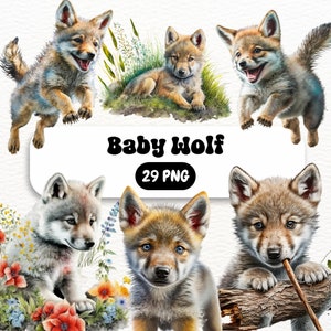 Baby Wolf,Baby Wolf Clipart, Nursery Woodland Nursery decor, Watercolor Woodland Animal, Nursery wall, Baby Animal prints