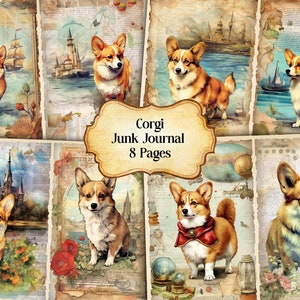 Watercolor Corgi Junk Journal Printable Page, Corgi Dog Junk Journal, Junk Journal Paper Digital Collage Sheet,Instant Download JPG
