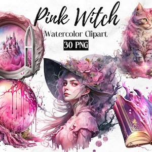 Pink Witch Clipart, witch clip art png, Fantasy magic clip art, mystical clipart, witchcraft png clipart, pagan clipart png, mystical png,
