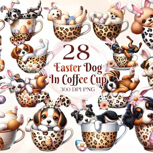 Cute Easter Animals In Coffee Cup PNG BUNDLE sublimation design printable - Complete peeking Animals collection instant digital downloads