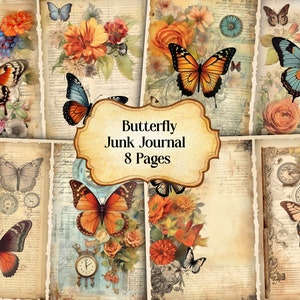 Watercolor Butterfly Junk Journal Pages, Vintage Butterfly Junk Journal Kit, Junk Journal Paper, Digital Collage Sheet, Instant Download