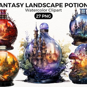 Fantasy Landscape Potions ClipArt| Beautiful Witchy Fantasy Clip Art | Watercolour | Instant Download, Printable with Full Commercial Use