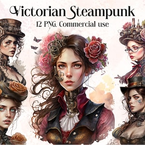 Watercolour Steampunk Clipart - Victorian PNG Digital Image Downloads for Card Making, Scrapbook, Junk Journal, Paper Crafts