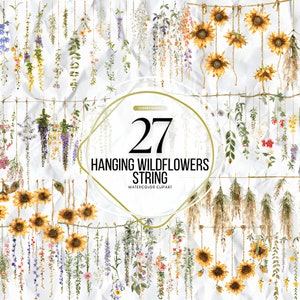 Clipart de Wildfloers pendurados, imagens de natureza floral de verão, flores silvestres png para impressão, colagem, álbum de recortes, diário de lixo eletrônico Uso comercial gratuito
